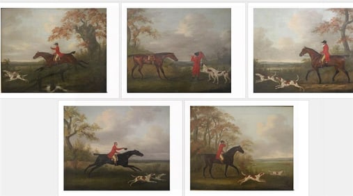 JOHN NOST SARTORIUS (English, 1755 - 1828). Five works: Five Hunting Scenes, Five works. Oil on