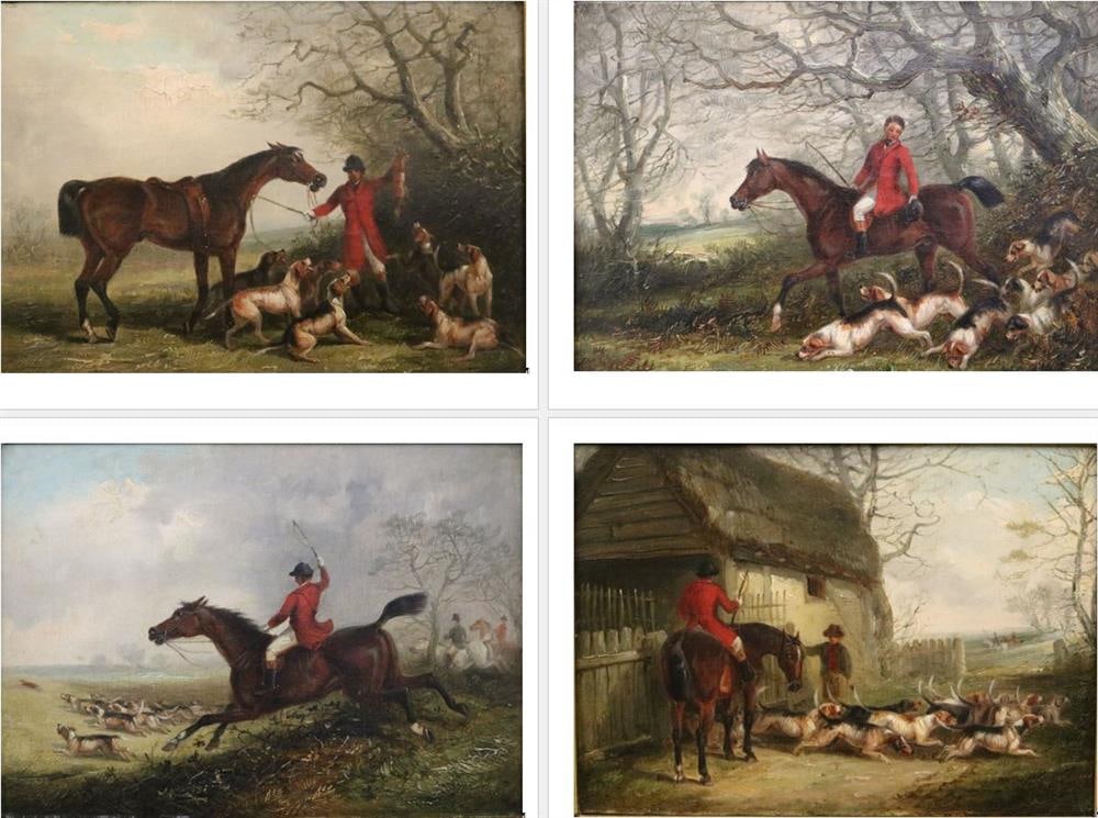 THOMAS SMYTHE (English, 1825 - 1906). Four Works: Hunting Scenes, Oil on canvas. Framed. (1 of 20)