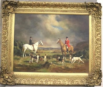 RAOUL H MILLAIS (English, 1901-1999). Before Setting off to the Meet, Oil on canvas. Signed. Framed.