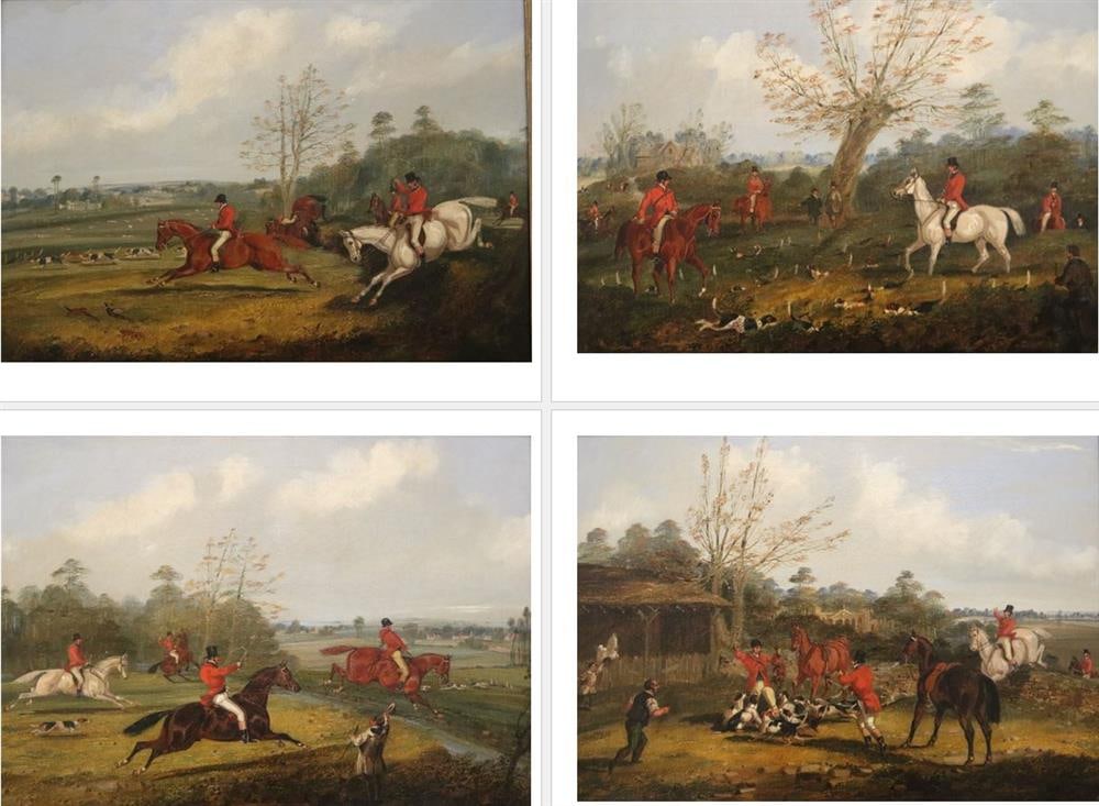 SAMUEL HENRY GORDON ALKEN (British, 1810-1894). Four Works: Foxhunting Scenes, Oil on canvas. One (1 of 16)