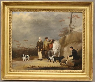 FRANCIS CALCRAFT TURNER (English, 1795-1847). A Shooting Party, Oil on canvas. Framed. .