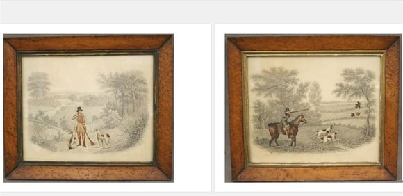 ENGLISH SCHOOL (mid 19th century). Two works: Hunting Scenes, Pair of pencil and watercolor