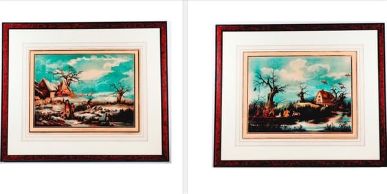 BRITISH SCHOOL (19th century). A Pair "Snipe Shooting" and "Duck Hunting", Framed engravings with