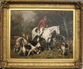 JOHN EMMS (English, 1841-1912). Gone to Earth, Oil on canvas. Signed. Framed.