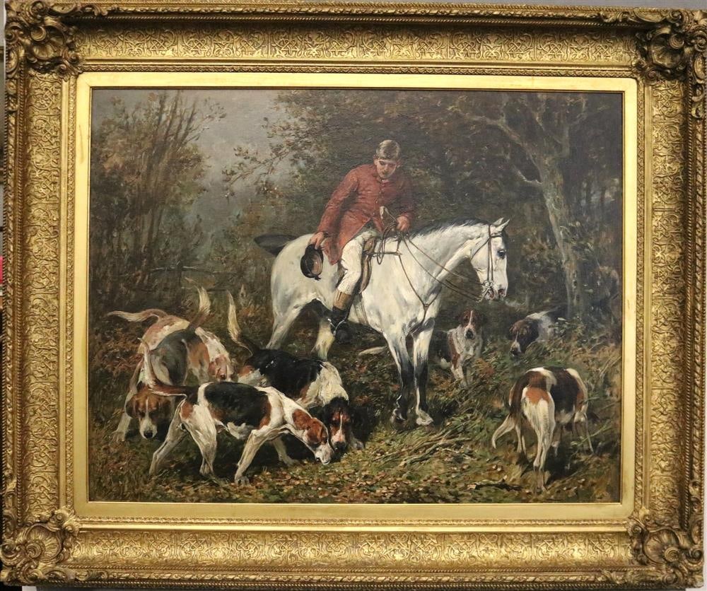 JOHN EMMS (English, 1841-1912). Gone to Earth, Oil on canvas. Signed. Framed.: JOHN EMMS (English, 1841-1912). Gone to Earth, Oil on canvas. Signed. Framed. - 28 x 36 inches; frame: 40 x 48 inches