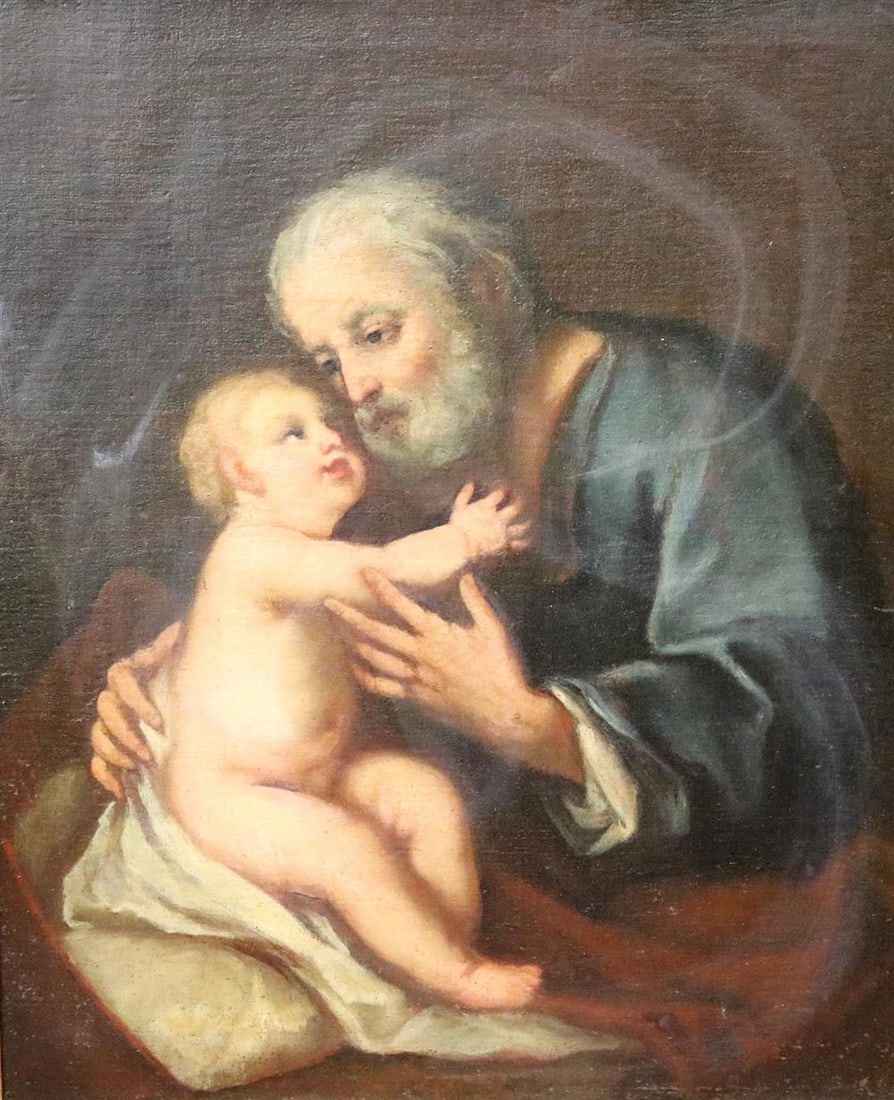 ITALIAN SCHOOL (Late 18th century). Saint Joseph with Christ Child, Oil on canvas. Unsigned. Framed. (1 of 13)