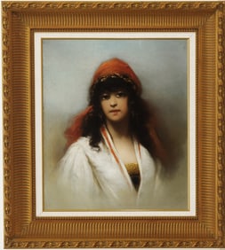 ITALIAN SCHOOL (19th century). Portrait of an Oriental Lady, Oil on canvas. Signed possibly as