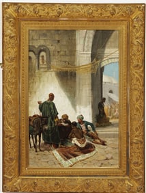 SPANISH SCHOOL (19th Century). At the Market, Oil on canvas. Signed "A. Borrio". Framed.