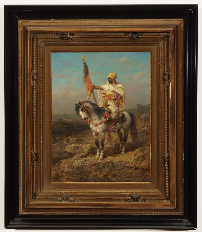 ADOLF SCHREYER (French / German, 1828 - 1899). The Standard Bearer, signed Ad Schreyer (lower (1 of 6)