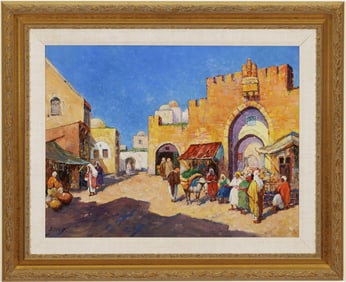BORIS B. MAJOR (Russian / American, 1876 - 1951). At the Souk, Oil on canvas. Signed lower left