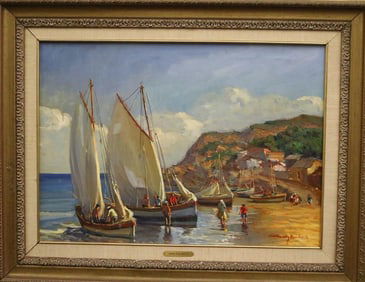 SPANISH SCHOOL (20th century). Early Morning View of the Beach, Oil on canvas. Indecipherable