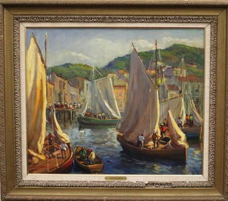SPANISH SCHOOL (20th century). Regata, Oil on canvas. Indecipherable signature and dated lower right