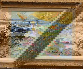 SPANISH SCHOOL (20th century). The Green Boat, 1994, Oil on canvas. Indecipherable signature and