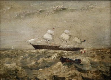 ENGLISH SCHOOL (19th century). HMS Warrior, Oil on canvas. Verso titled and attributed to an artist