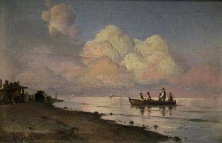 LAURITZ HOLST (Danish, 1848 - 1934). Fishermen Returning Home, 1872, Oil on canvas. Signed and dated