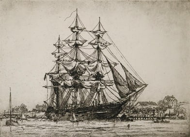 REYNOLDS BEAL (American, 1866-1951). U.S.S. Constellation at Newport, R.I., 1927, Limited edition