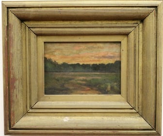 AMERICAN SCHOOL (Late 19th century). A Sunset in Late September, Oil on board. Unsigned. Framed.
