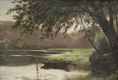 HANS ELLERTSEN (Danish, 1855-1935). The Lonely Boat, 1897, Oil on canvas. Verso titled, dated and