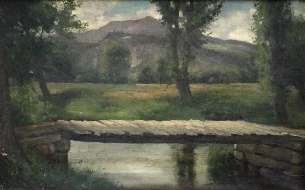 AMERICAN SCHOOL (Early 20th Century). A Massachusetts Landscape, Oil on canvas. Framed.: AMERICAN SCHOOL (Early 20th Century). A Massachusetts Landscape, Oil on canvas. Framed. - Sight (approx.): 10 x 15 inches; frame: 16 x 22 inches.