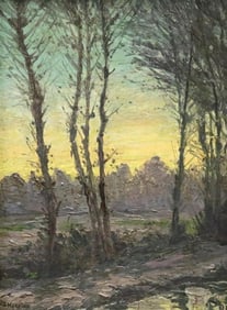 ACHILLES HENNION (Belgian, 1882-1973). Winter Sunset, 1929, Oil on canvas. Signed and dated lower