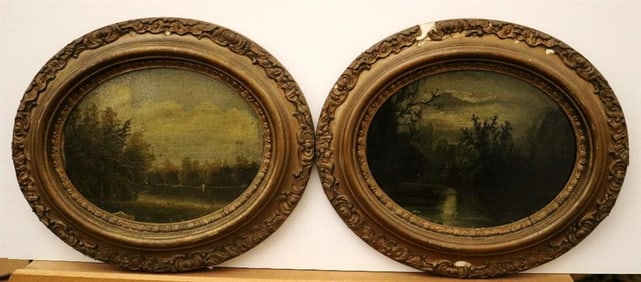 AMERICAN SCHOOL (19th century). Two Works: River Views, Oil on board. Unsigned. Individually framed.