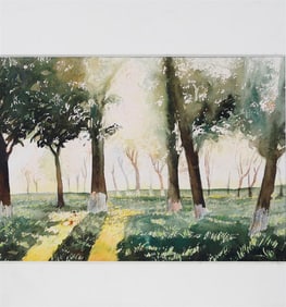 AMERICAN SCHOOL (20th century). Small Opening in the Forest, Watercolor on paper. Unsigned. Framed.