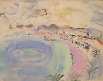 RAOUL DUFY (French, 1877-1953). Nice, Promenade des Anglais, Watercolor on paper. Pencil signed.