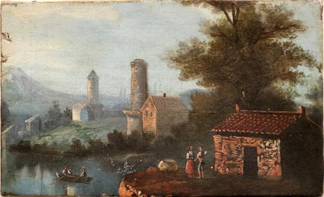 ITALIAN SCHOOL (18th / 19th century). The Old Castle Ruins, Oil on board. Unsigned. Unframed.