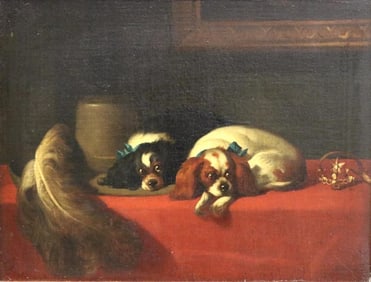 AFTER EDWIN LANDSEER (English, 19th century). King Charles Spaniel (The Cavalier's Pets), Oil on