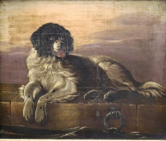 AFTER EDWIN LANDSEER (English, 19th century). Portrait of a Newfoundland Dog Resting on a Stone
