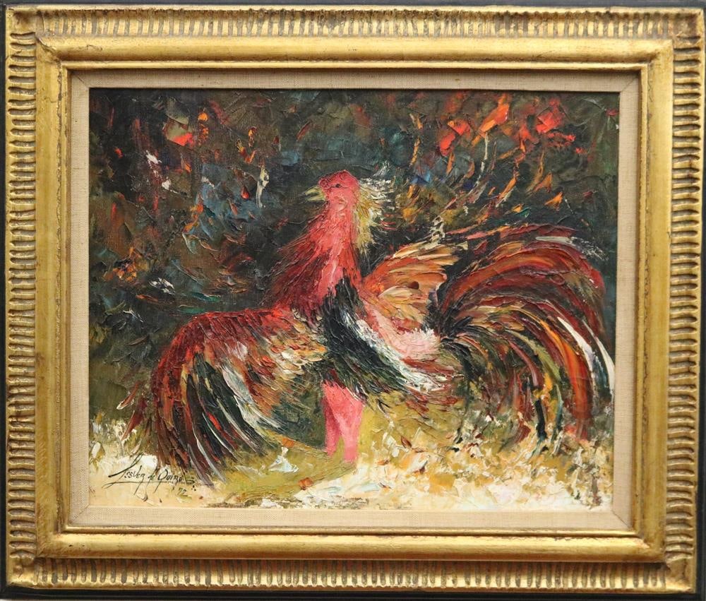 LESVER DE QUIROS (Cuban, 1928-1997). A Rooster, 1972, Oil on canvas. Signed lower left hand corner. (1 of 20)