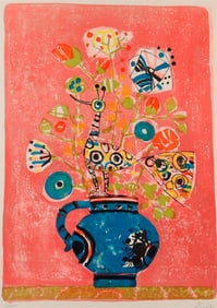 PAUL AIZPIRI (French, 1919-2016). Bouquet de fleurs a l'oiseau, Limited edition lithograph in colors