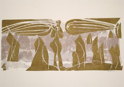HAP GRIESHABER (German, 1909 - 1981). Wacholderengel (Juniper Angel), circa 1971, Woodcut wth colors