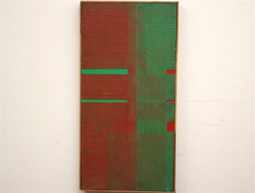 AMERICAN SCHOOL (Mid-20th century). Green and Red Abstract, Mixed media on canvas. Unsigned.