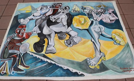 IMITATOR OF PABLO PICASSO (20th century). Picasso's Summer, 1980, Oil or acrylic on canvas. Signed
