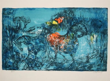HOI LEBADANG (Vietnamese / French, 1921-2015). Horses, Limited edition lithograph with colors on