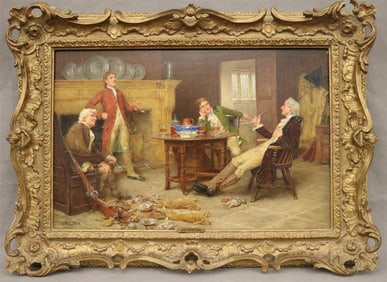 JOHN ARTHUR LOMAX (English, 1857-1923). After a Good Day, Oil on board. Signed lower left hand