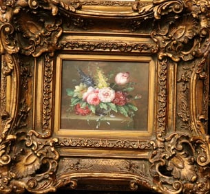 AMERICAN SCHOOL (20th century). Bouquet of Summer Flowers, Oil on board. Framed.