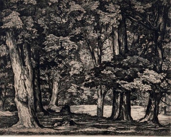 LUIGI LUCIONI (Italian / American, 1900-1988). Tree Tapestry, circa 1945, Etching. Pencil signed at