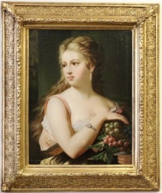 SANDOR NYULASSY (Slovak, 1840-1903). Portrait of a Lady, half-length, Holding Bunches of Grapes,