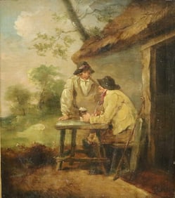 AFTER GEORGE MORLAND (English, 1763-1804). Outside the Ale-House Door, 19th century oil on canvas