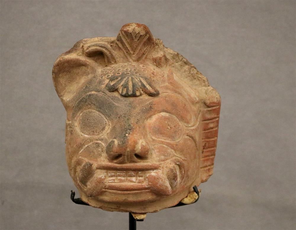 MAYA HEAD OF JAGUAR, CLASSIC PERIOD, 550-900 AD. - height (including stand):. 12.75 inches. (1 of 20)