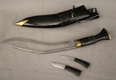 GORKAH NEPALESE ARMY KUKRI KNIFE. 3 pieces; Nepalese Kukri Gurkha Fixed Blade Knife w/ Wood Handle.