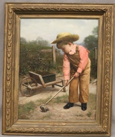 JOHN GEORGE BROWN (British / American, 1831 - 1913). The Young Farmer, Oil on canvas. Signed.
