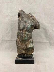 GRECO ROMAN BRONZE MALE TORSO NUDE, Early 20th century. - Height (including base): 14.5 inches.