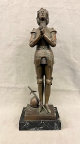 AFTER MARIUS JEAN ANTONIN MERCIE (French, 1845-1916). Joan of Arc, Patinated bronze statue. Signed