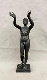 PATINATED BRONZE FIGURE OF A ROMAN YOUTH, THE BERLIN ADORANTE, Late 19th century. - Height: 14.5