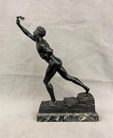 CARL MAX KRUSE (German, 1854 - 1942). A Marathon Runner, Patinated bronze sculpture. Presented on a