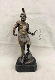 BRONZE STATUE OF SPARTAN SOLDIER, POSSIBLY KING LEONIDAS, 20th century. - Height: 15.5 inches.