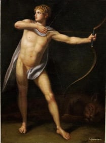 CONTINENTAL SCHOOL (19th / 20th century). Achilles Practicing with a Bow and Arrow, Oil on canvas.